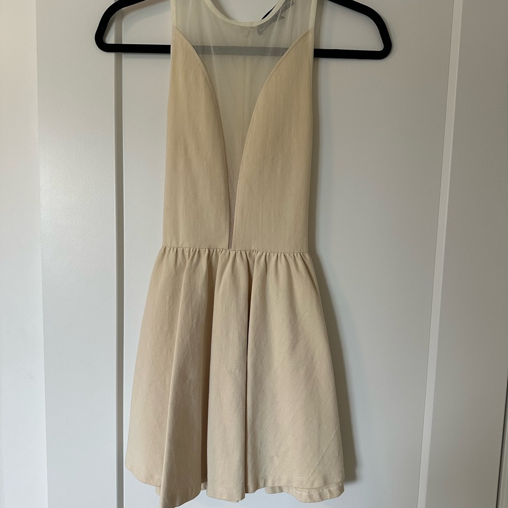 For Love & Lemons Cream Mesh Panel Mini Dress